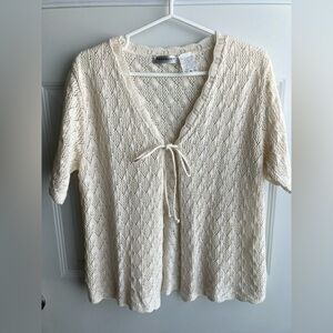Parkhust knit crochet cottagecore fairycore pointelle cream tie cardigan medium